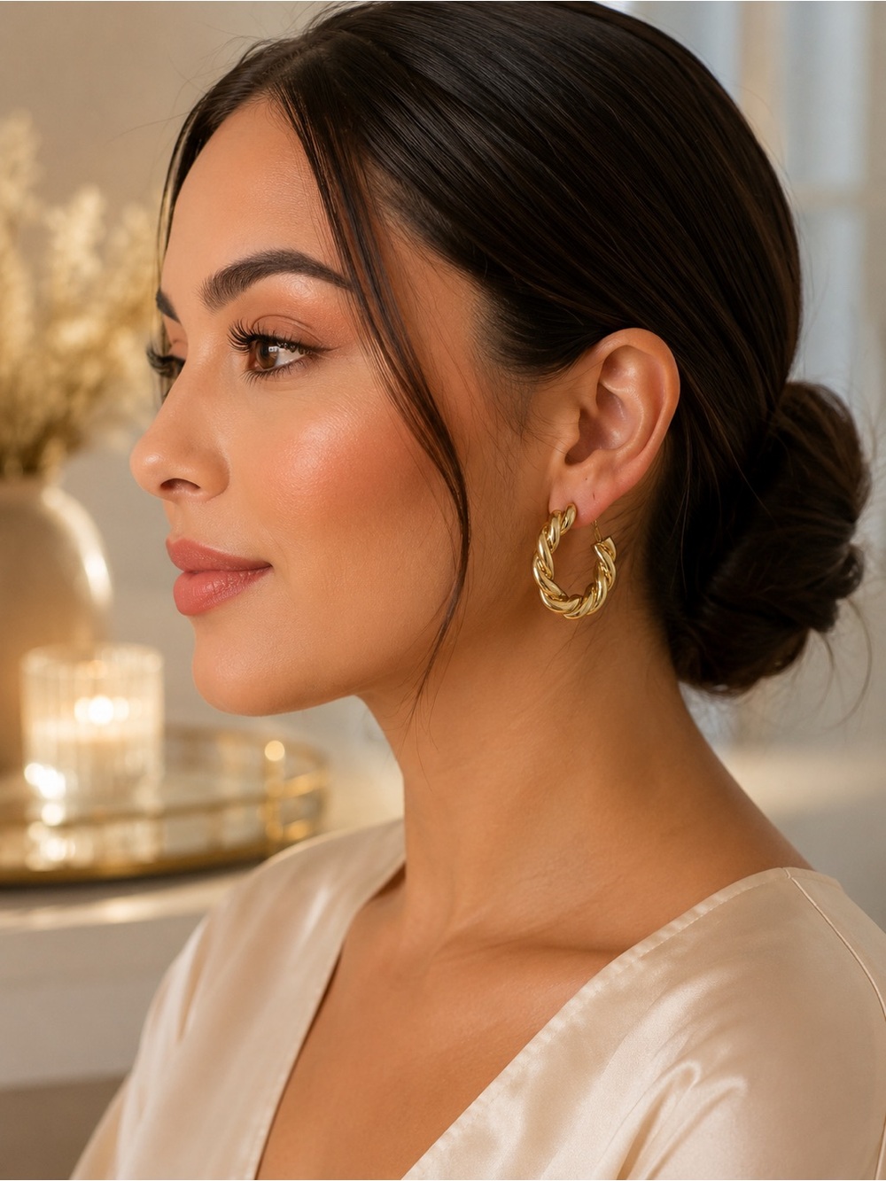 Fashion Jewelry Gold Twisted Hoop Earrings - Picture 4 of 4